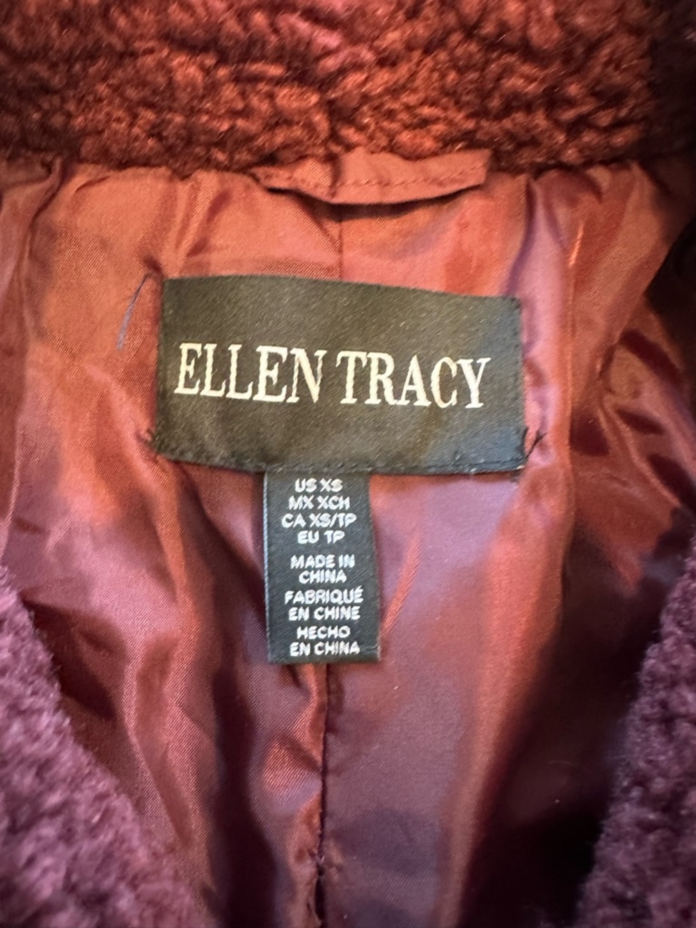 Ellen Tracy Plush Teddy Coat in Plum - Picture 2 of 5